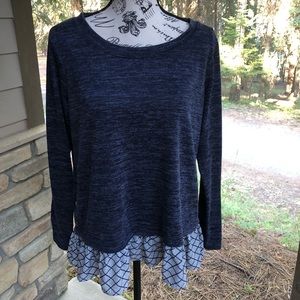 Henley top with pleated skirt hem